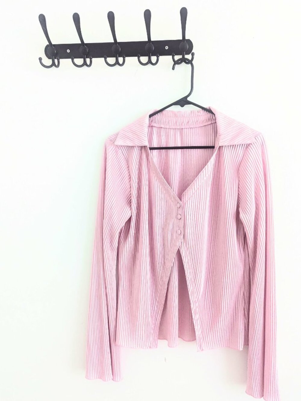 LYANER Pink Ribbed Collared Button Front Blouse XL
